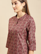 Rangita Magenta Cotton Flex Calf Length Printed Straight Kurti For Women | Kurta For Women