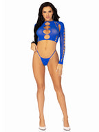 2 PC Seamless cut out long sleeve crop top and g-string panty.