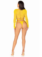 2 PC Daisy lace wrap-around crop top and side tie panty.