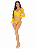 2 PC Daisy lace wrap-around crop top and side tie panty.