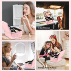 ZhenGuiRu Travel Makeup Bag with LED Lighted Mirror 3 Color Scenarios Adjustable Brightness, Waterproof Cosmetic Train Case Orga