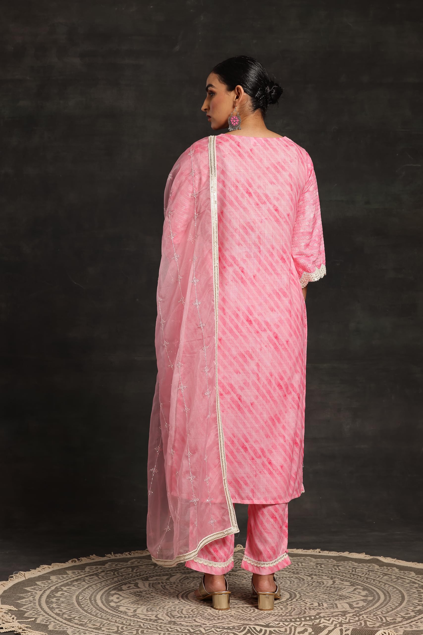 Libas Womens Printed Cotton Blend Straight Kurta With Trousers And Dupatta