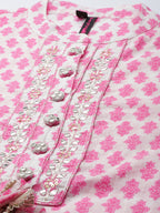 Ishin Cotton Women'S Yoke Embellished A-Line Kurta Set With Trouser And Dupatta