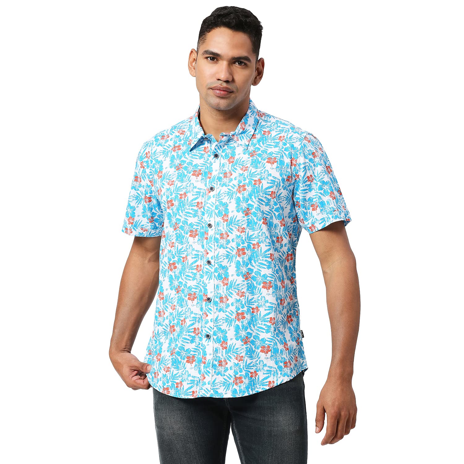 Pepe Jeans MenS Floral Regular Fit Shirt (Pm308043551M_Blue