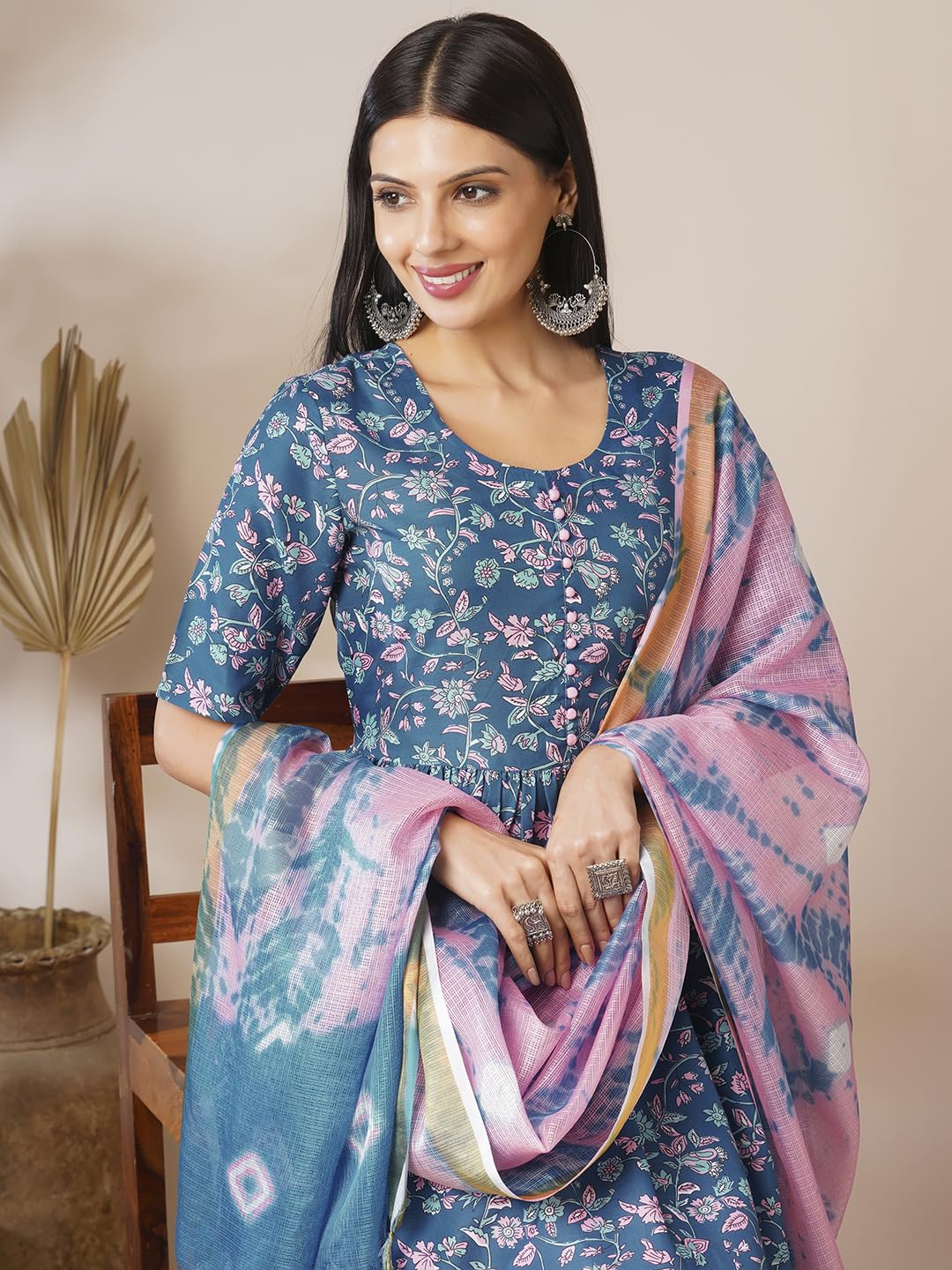 ANNI DESIGNER Women s Casual Rayon Blend Kurta with Pants and Dupatta, Blue, 2XL