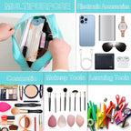 Chenille Letter Patch Clear Bag,Preppy Multi-purpose PVC&Nylon Clear Makeup Bag with Handles,Large Travel Makeup Toiletry Storag