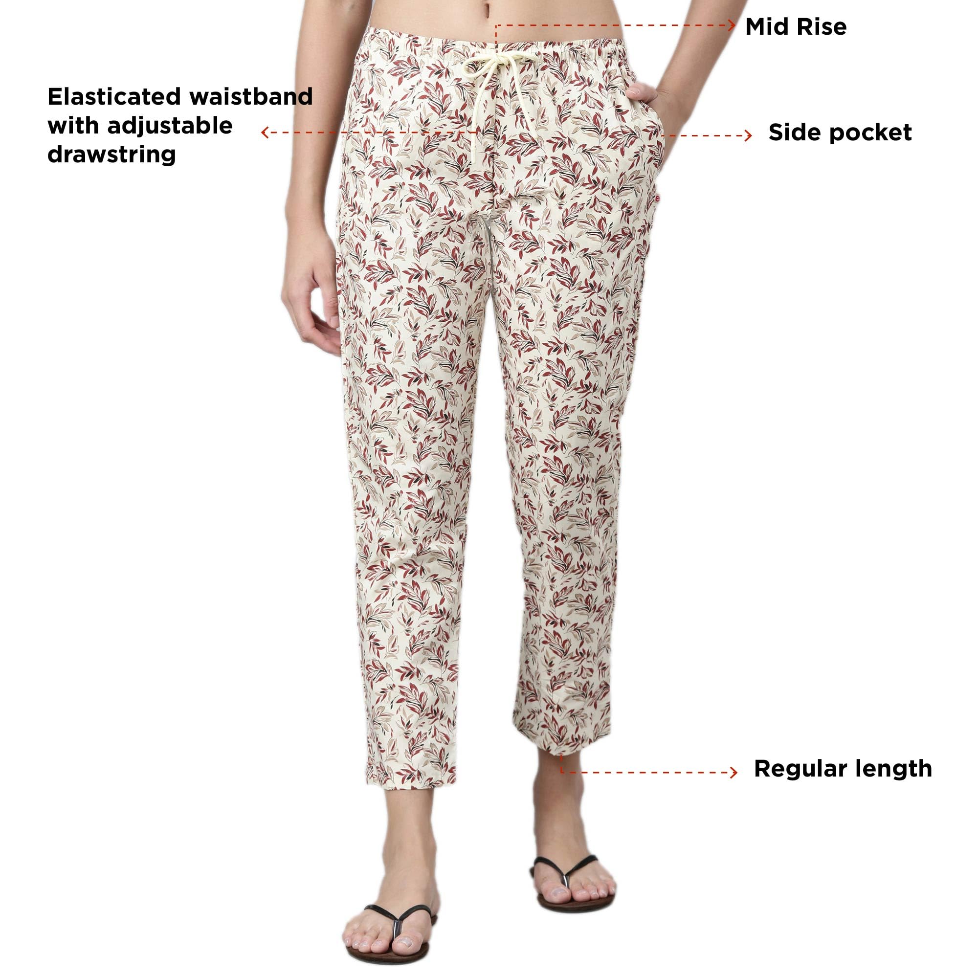 Enamor E4A5 Mid-Rise Straight Leg Pant for Women with Side Pockets