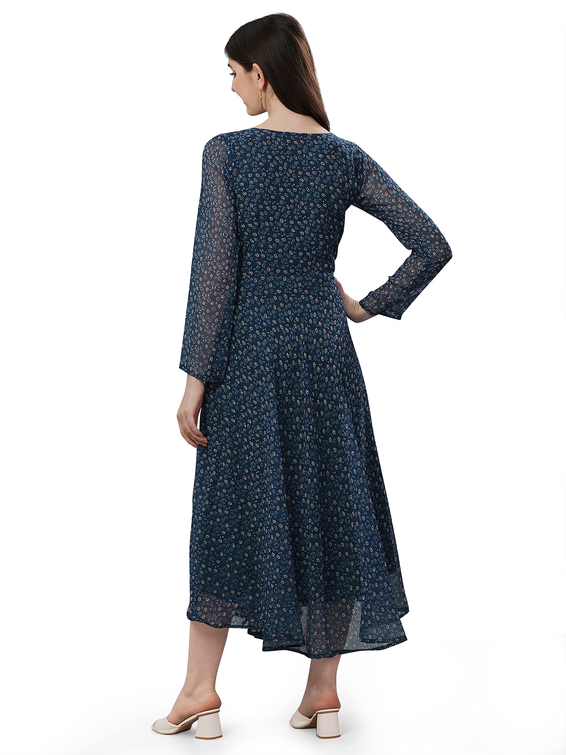 Trillmixa WomenS Georgette Stylish A-Line Maxi-Legth Dress (Ankita) Blue