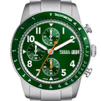 Fossil Men's Sport Tourer Quartz Stainless Steel Chronograph Watch, Color: Silver/Green (Model: FS6048)