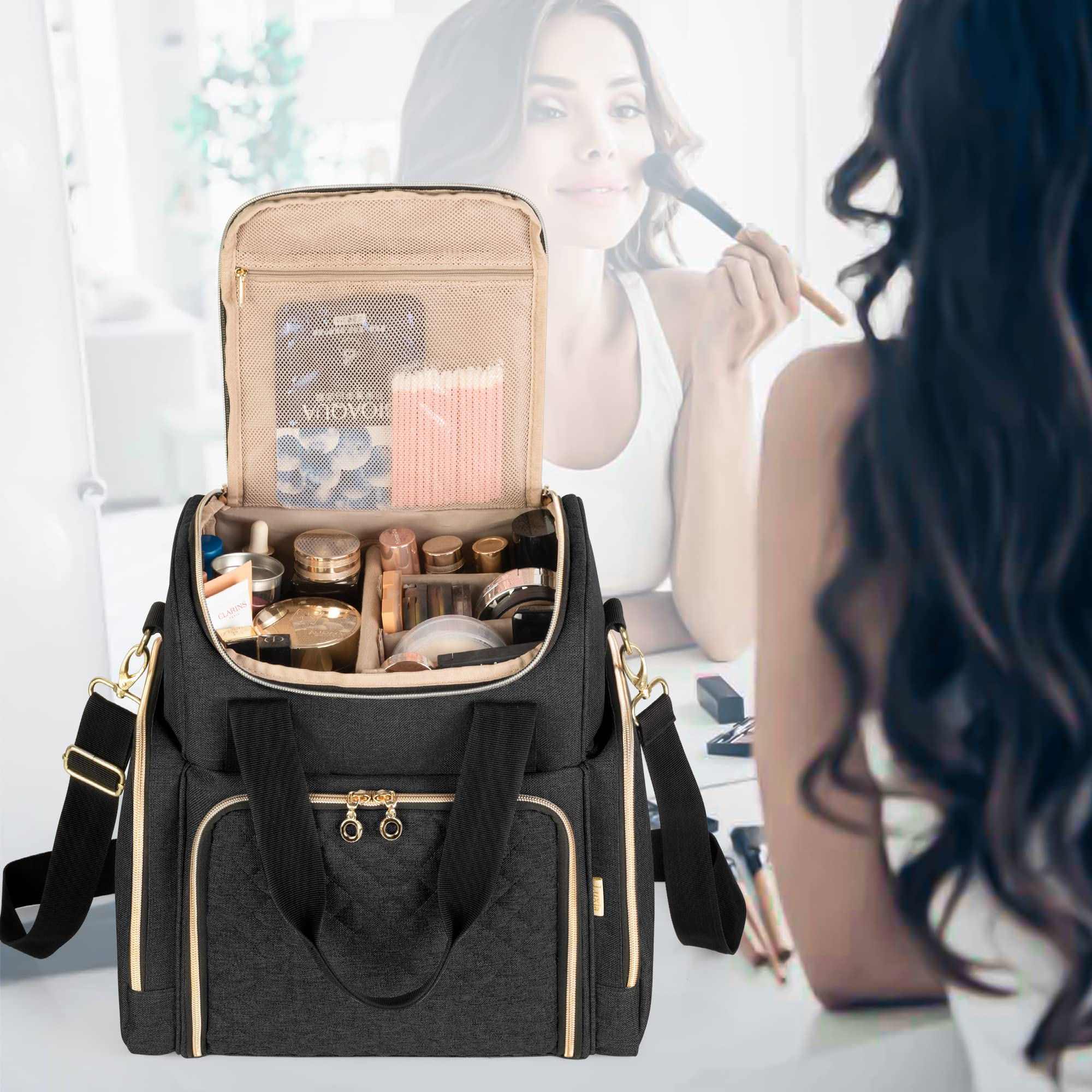 LUXJA Travel Makeup Bag with 2 Removable Cases, Cosmetic Bag with Multiple Storage Sections (Patent Pending)
