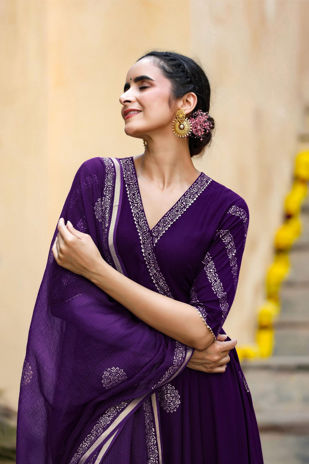 ANNI DESIGNER Anarkali Women s Rayon Blend Kurta with Trousers and Dupatta, Begani, Medium