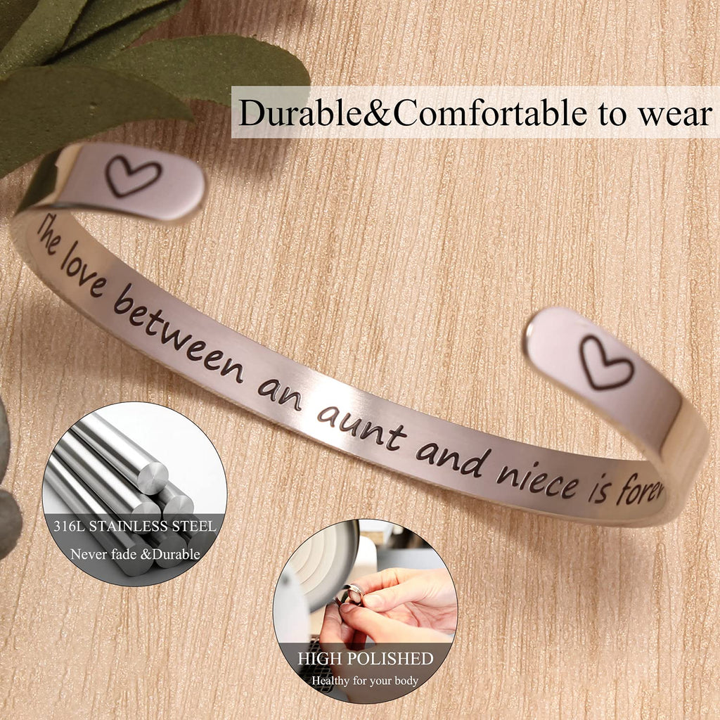 Btysun Stainless Steel Cuff Bracelet for Women, Niece Gifts from Aunt, Promise Quotes Engraved Bracelets, Birthday Christmas Jew