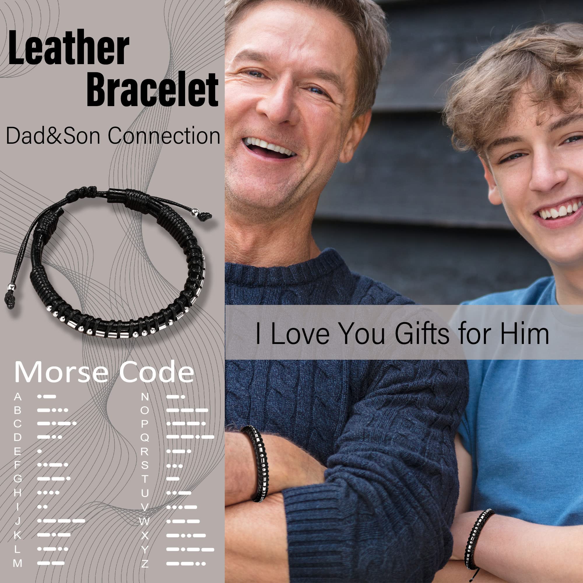 Btysun Mens Valentines Gifts for Him, Stocking Stuffers for Men Gifts for Men Morse Code I Love You Gifts for Him Dad Gifts Leat
