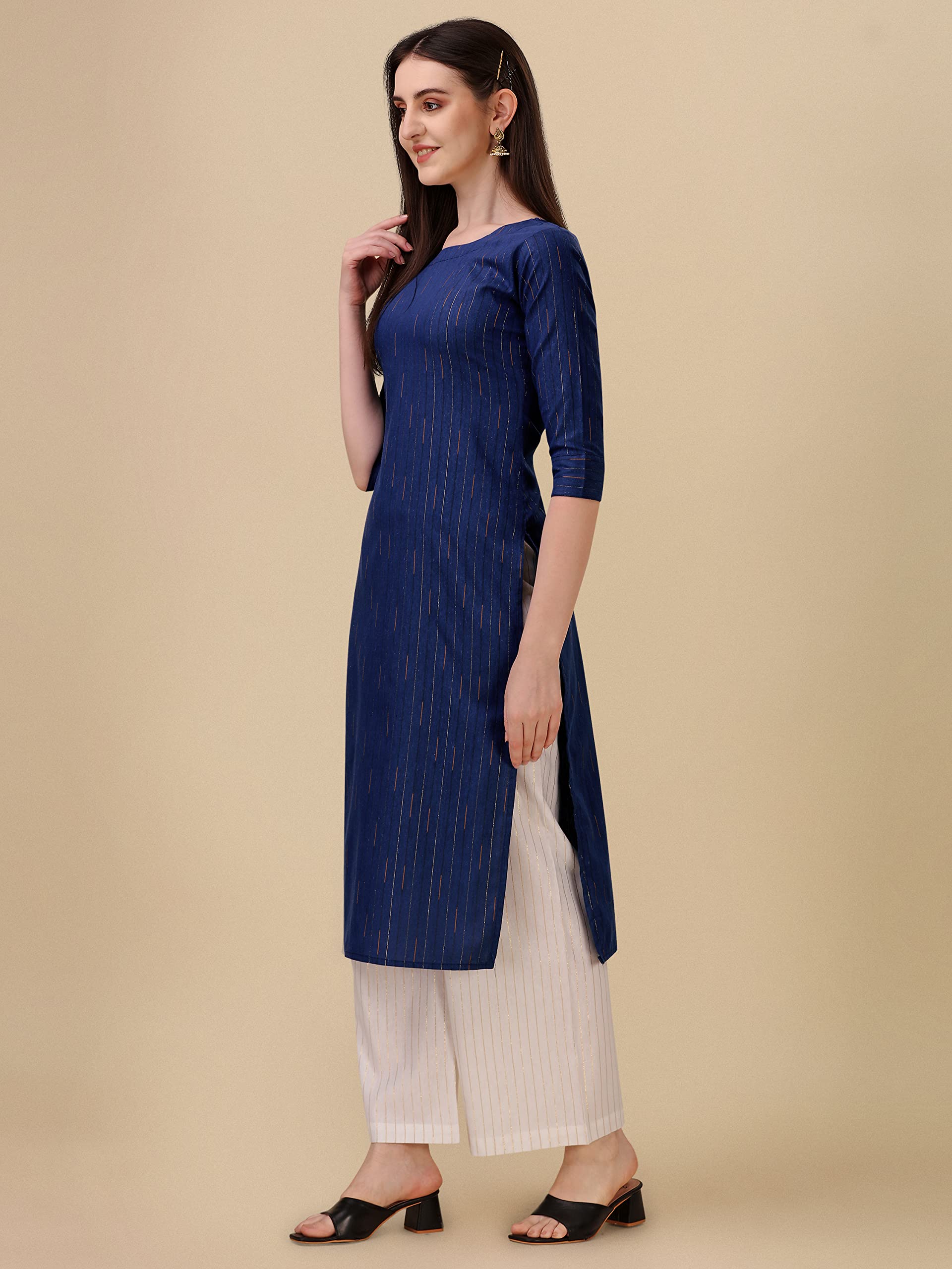 Wedani Women'S Cotton Round Neck Casual Wear Straight Kurta (Krt503)