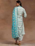 Libas Womens Printed Silk Blend Straight Kurta With Salwar And Dupatta