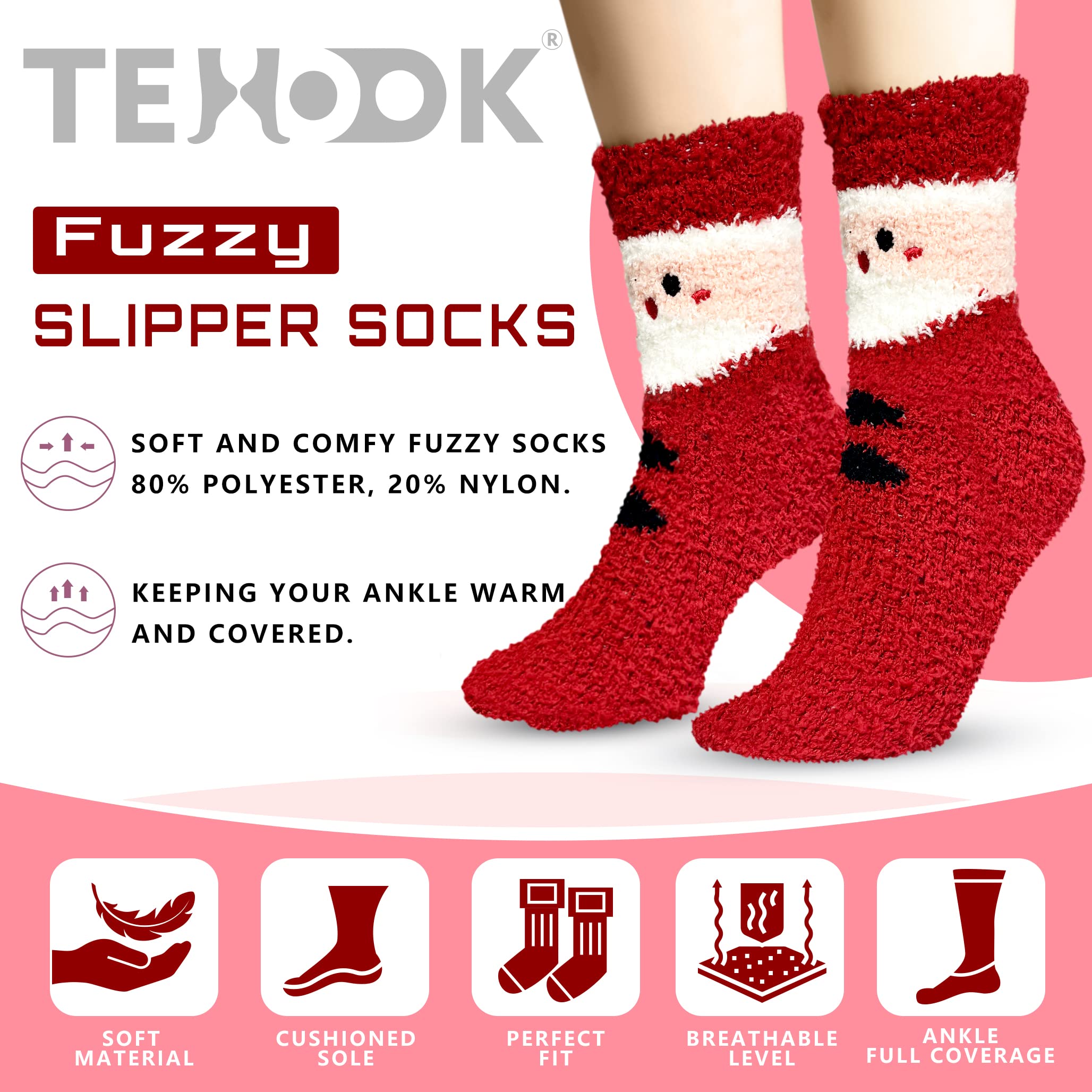 TEHOOK Fuzzy Christmas Socks, Christmas Stocking Stuffers Gifts for Women and Girls, Plush Winter Fuzzy Socks, Fluffy Cozy Warm