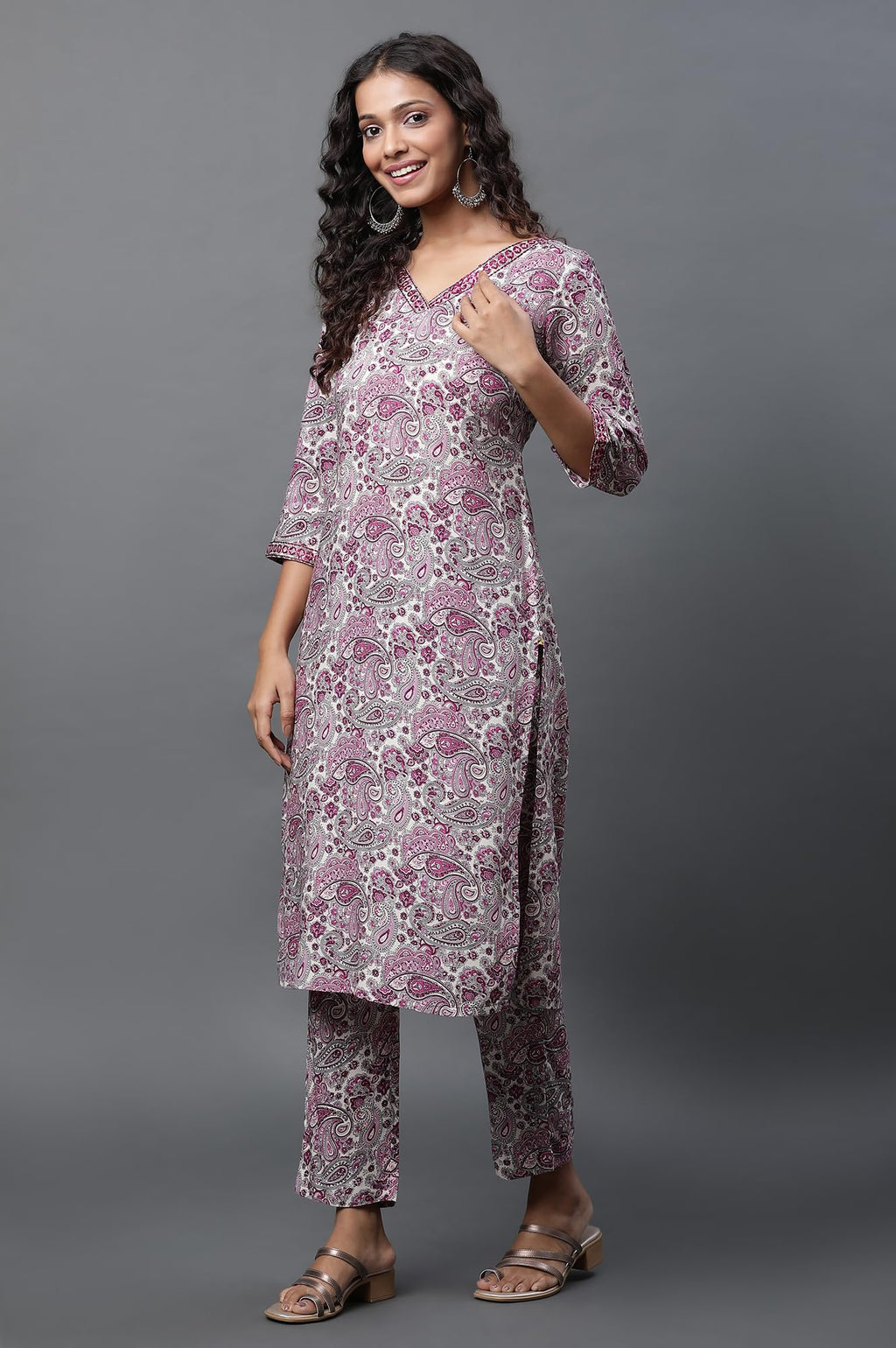 Aurelia Women'S Floral Print Viscose Kurta Set With Trouser