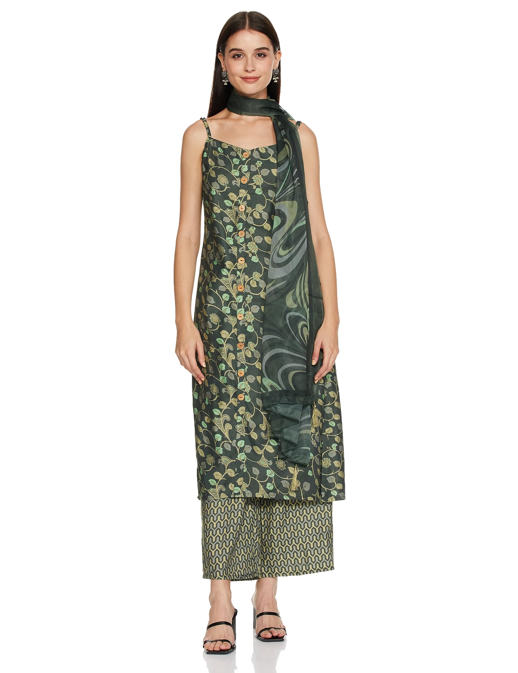 Ketch Polyester Womens Kurta With Palazzo (Khk3000693_Green