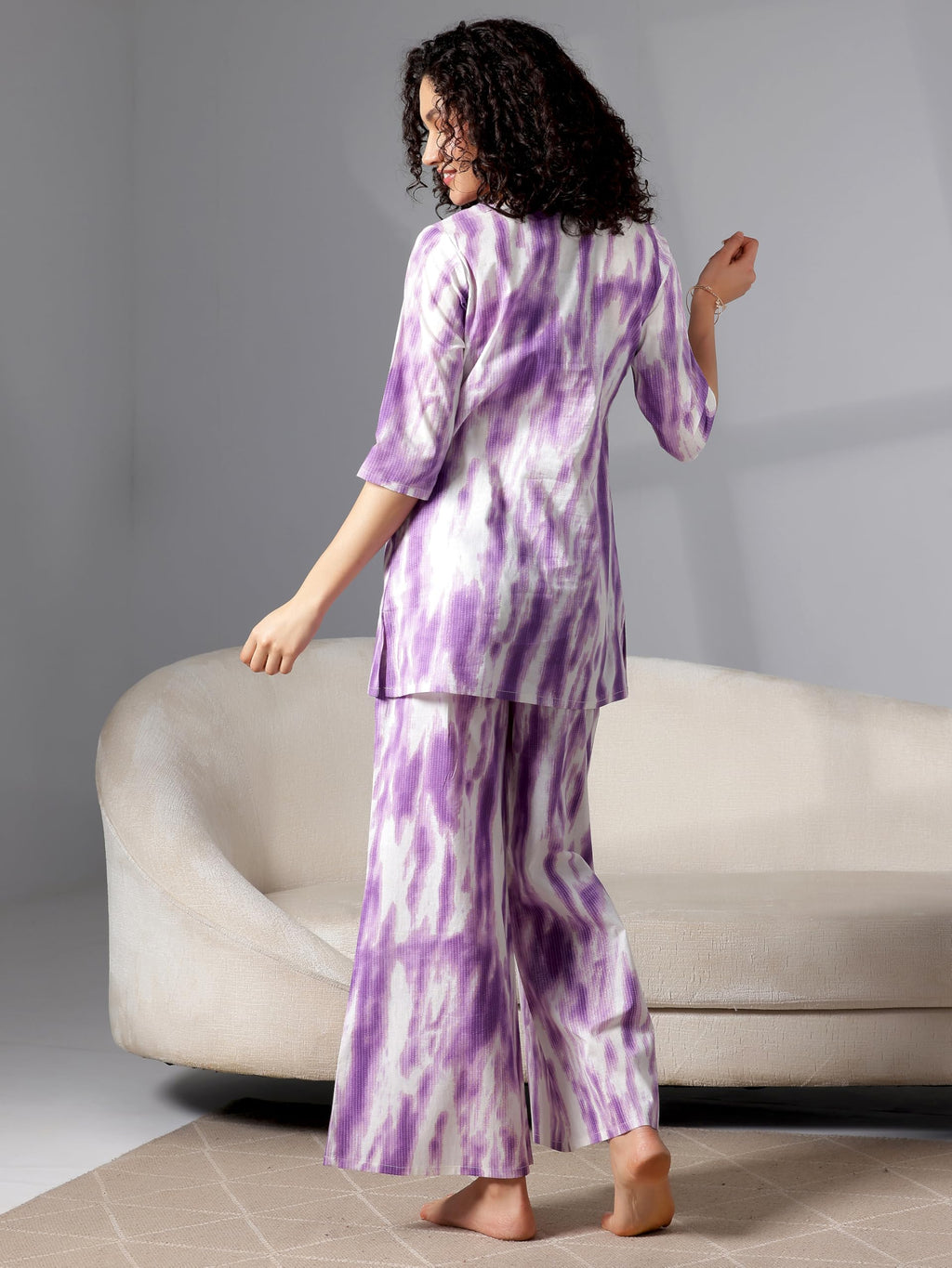 Libas Womens Printed Cotton Night Suit Set For Women Purple