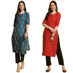 Tee Projekt Crepe Kurti & Pant Set For Women Ll Pack Of 2 Kurta Set Ll Traditional Kurta Set