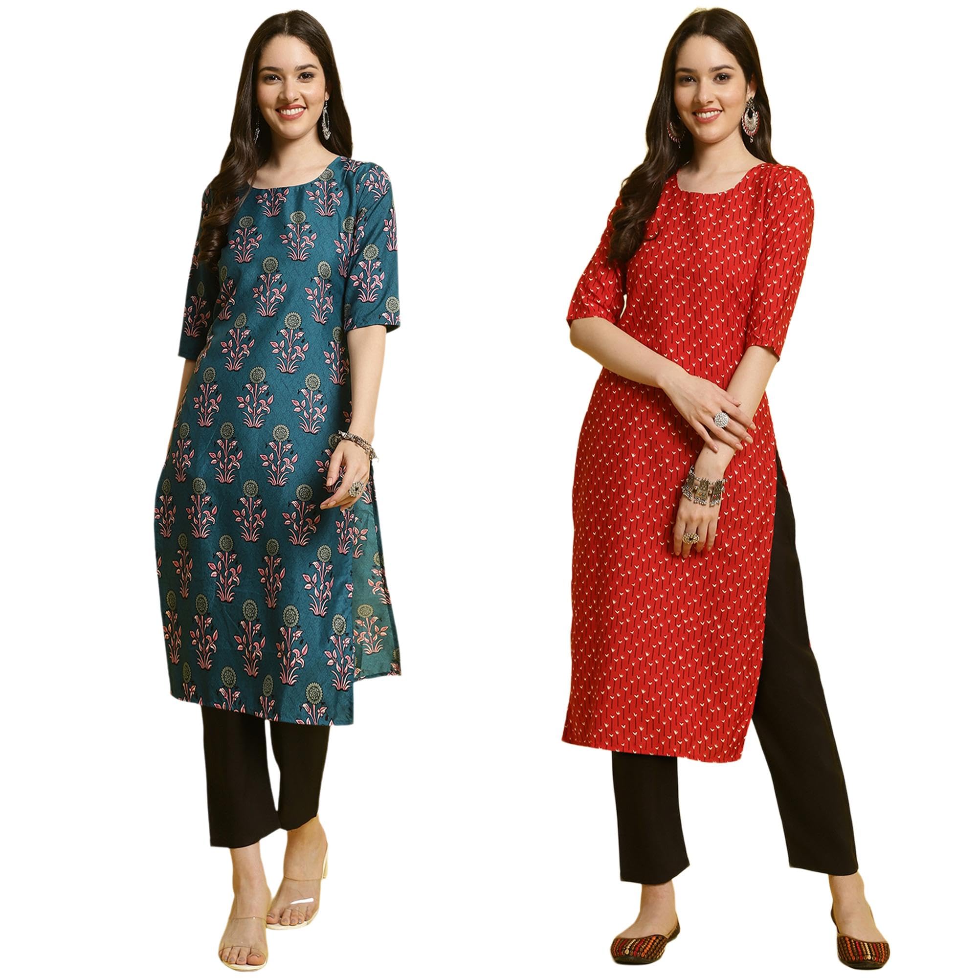 Tee Projekt Crepe Kurti & Pant Set For Women Ll Pack Of 2 Kurta Set Ll Traditional Kurta Set