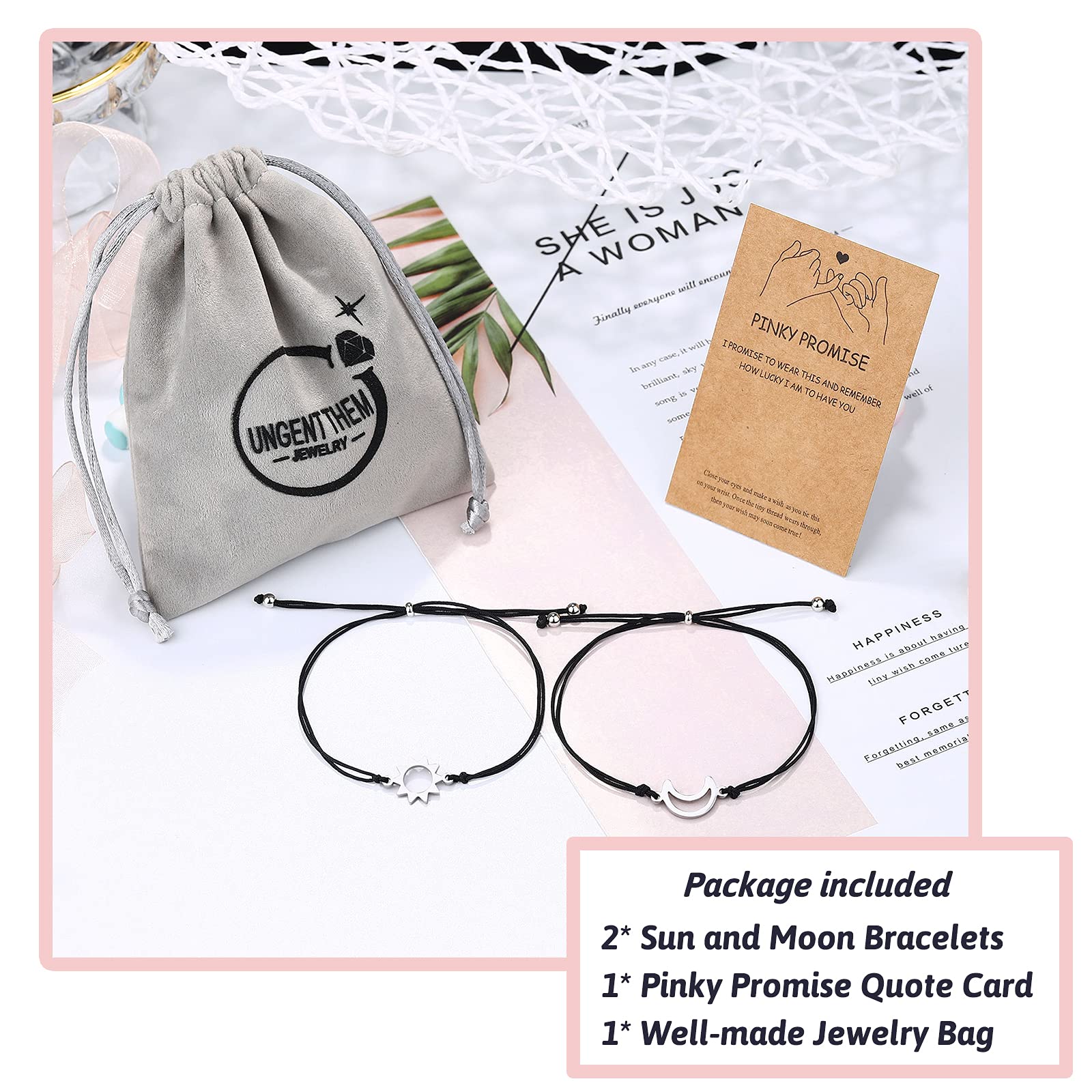 UNGENT THEM Sun and Moon Couples Bracelets Matching Bff Pinky Promise Distance Relationship Valentines Birthday Gifts for Him He