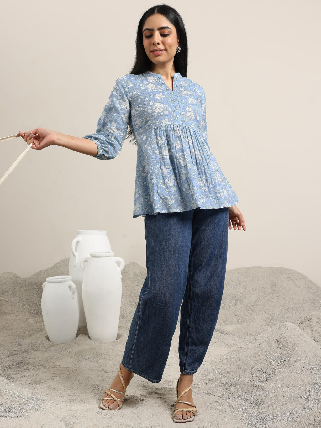 Libas WomenS Cotton Printed Regular Kurtis (98003Or Blue