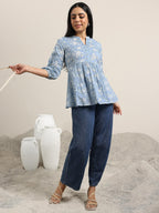 Libas WomenS Cotton Printed Regular Kurtis (98003Or Blue