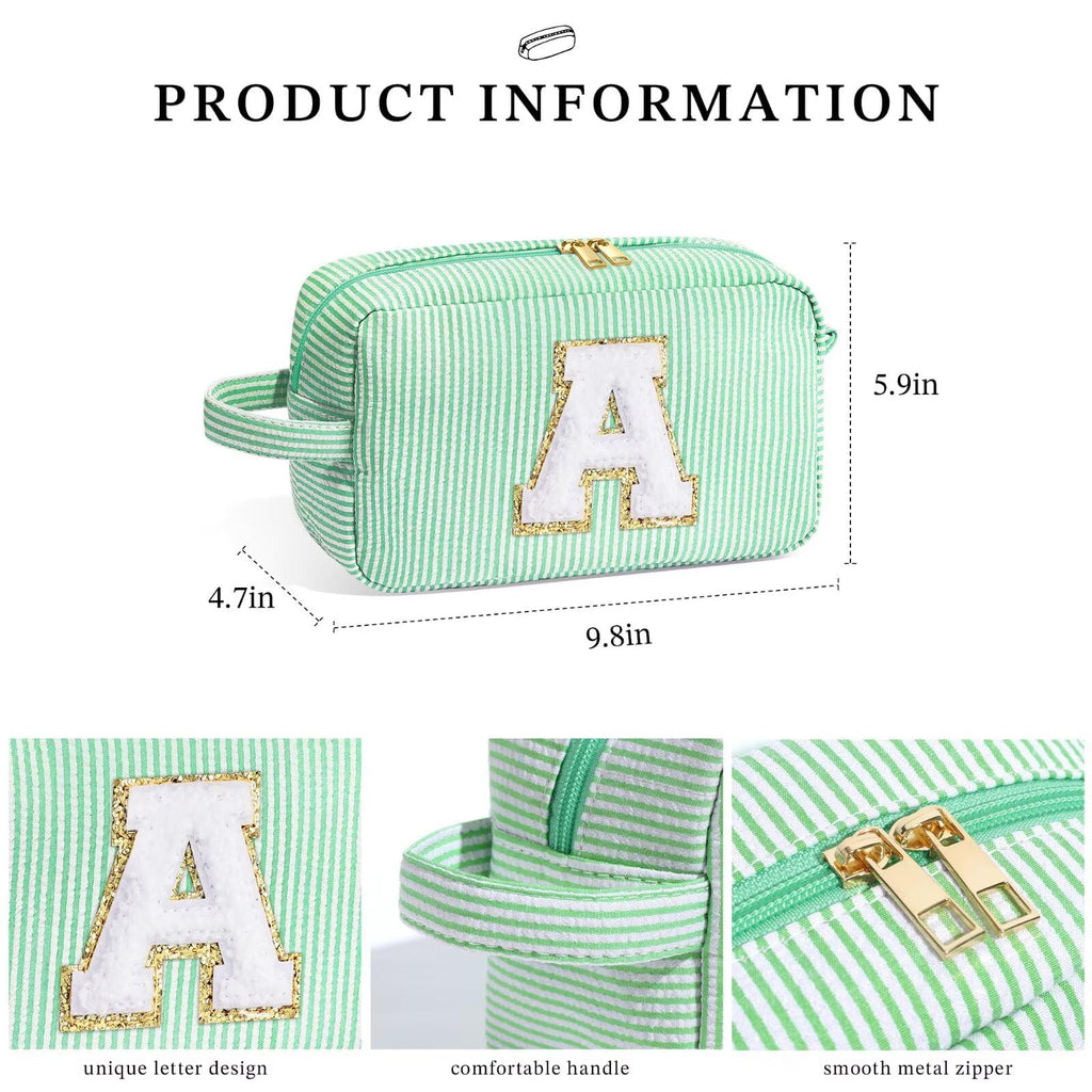 YOOLIFE Initial Makeup Bag - Personalized Monogram Cute Green Makeup Bag Cosmetic Travel Toiletry Pouch Make Up Case for Women M