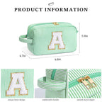 YOOLIFE Travel Makeup Cosmetic Bag - Personalized Monogram Cute Green Initial Makeup Bags Cosmetic Toiletry Bag Pouch Make Up Ca