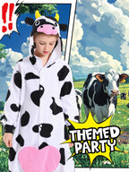 CANASOUR Cow Onesie Kids Halloween Cosplay Costume Girls One Piece Pjs Anime Unisex Hoodie Pajamas For 10-12 Years Boys Party Py
