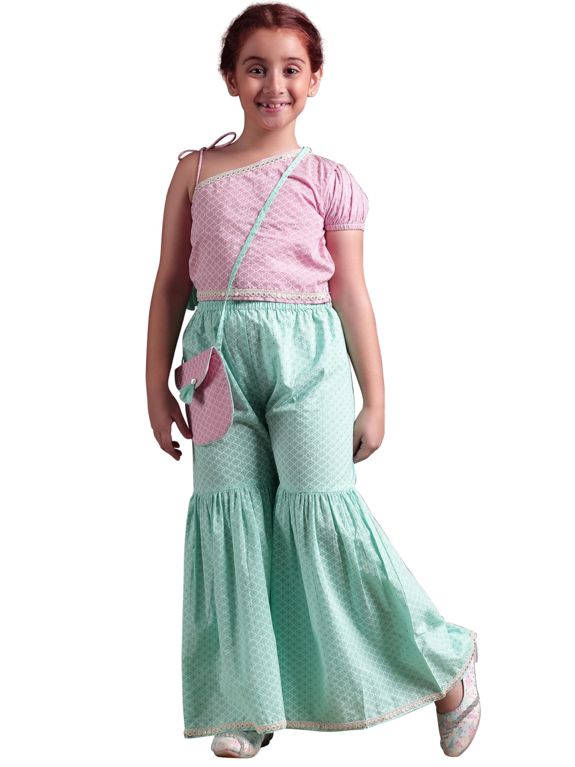 Libas Kids Girl'S Cotton Regular Short Length Co-Ords (90058K_Pink