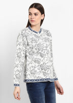 Modeve Women Floral Print White Casual Sweater For Winter||Winterwear||