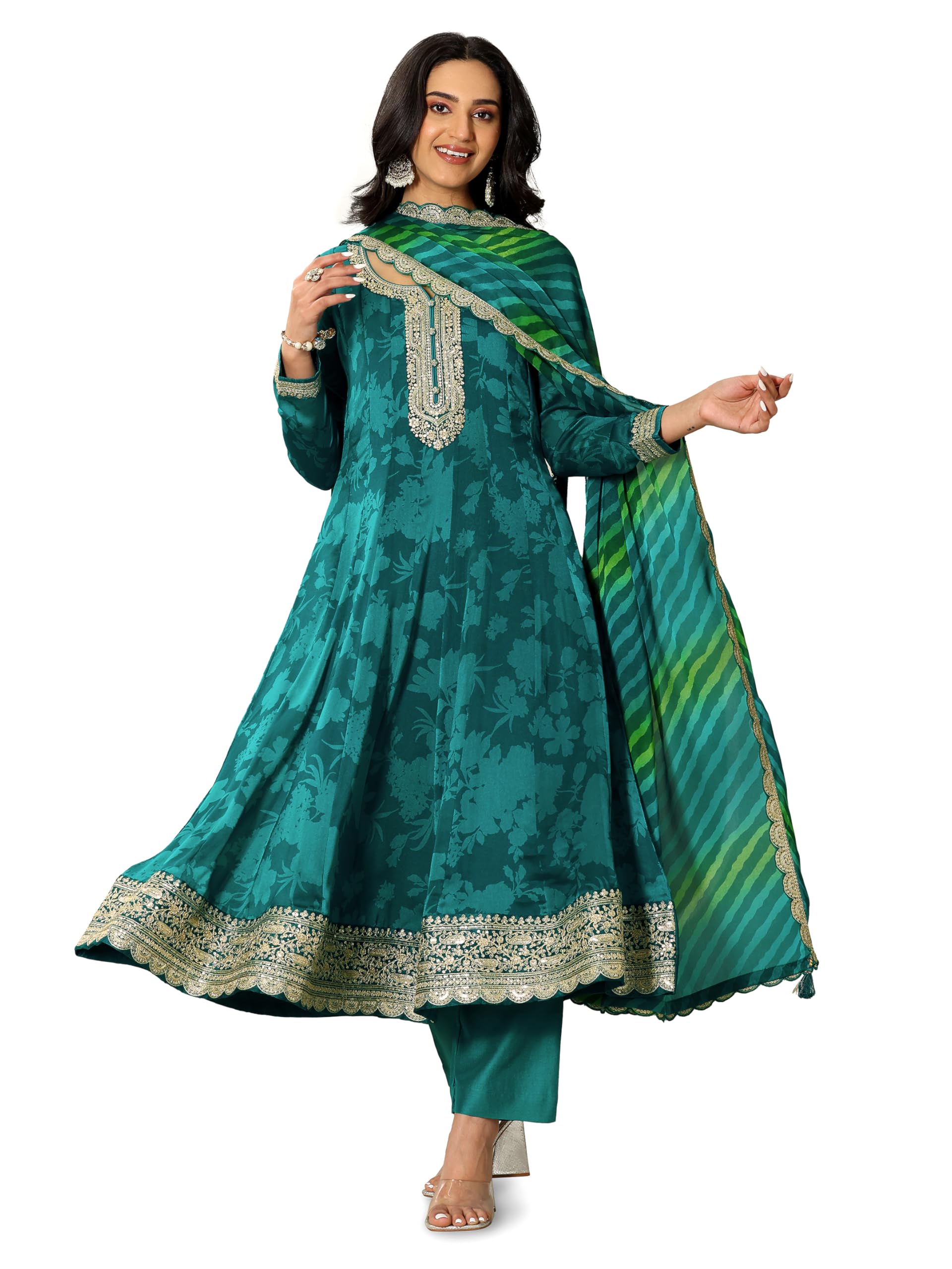 Libas Printed Silk Blend Anarkali Kurta With Trousers And Dupatta-99083Ors