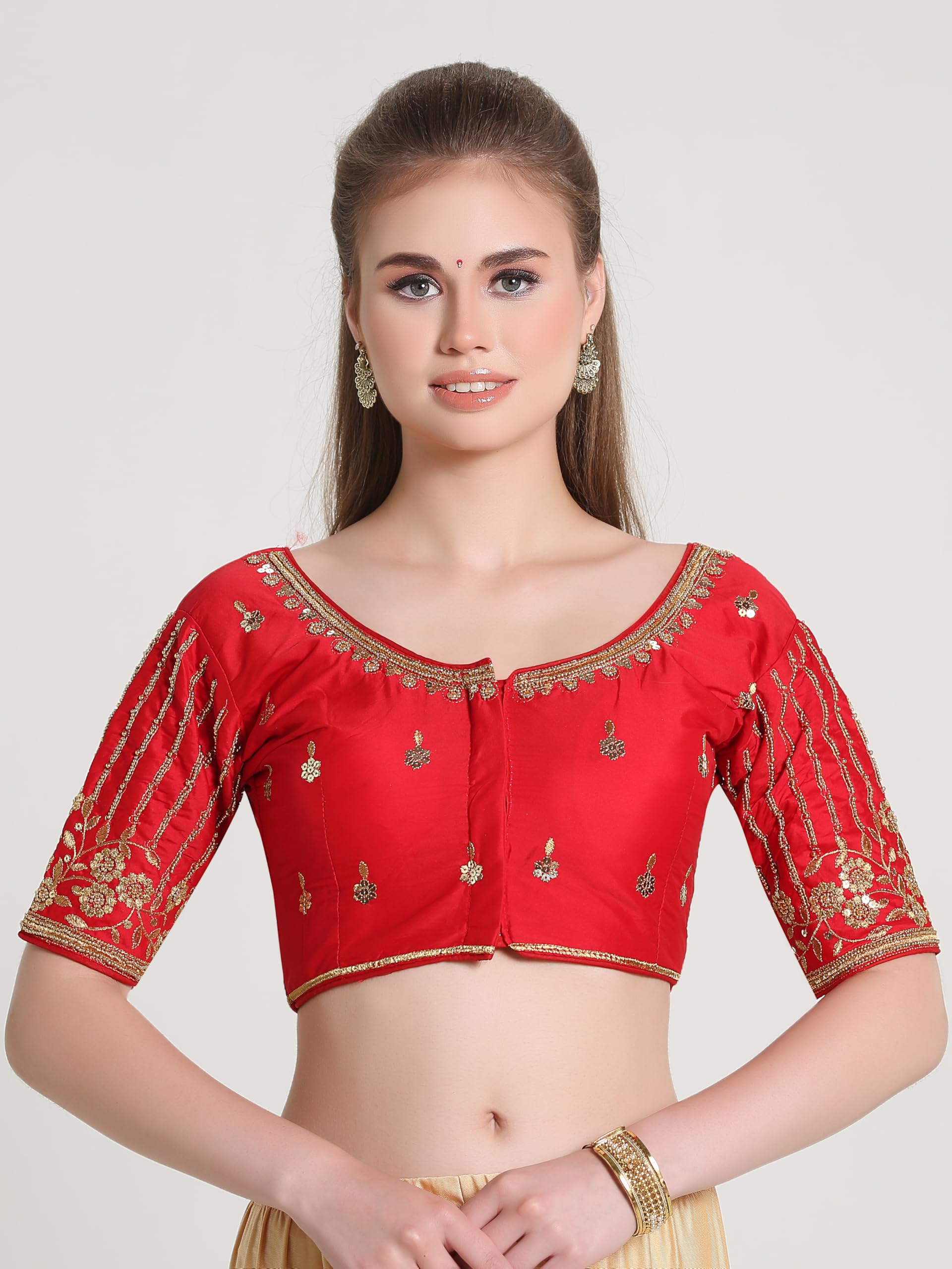 Pujia Mills WomenS Readymade Bridal Embroidery Blouse Multi Coding Maggam Work Moti Work Indian Ethnic Designer Stitched Readym
