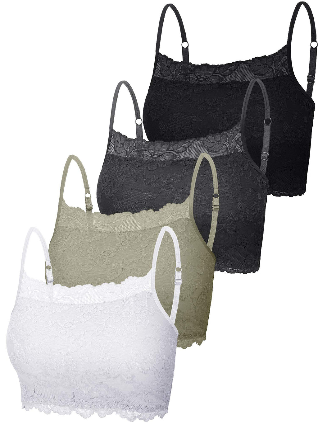 New 4 Pieces Women's Lace Cami Stretch Lace Half Cami Breathable Lace Bralette Top for Women Girls (Black, White, X-Large)