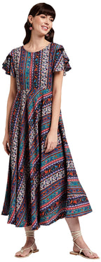 Oomph! Dress For Women Stylish | One Piece For Women Long | Trendy Long One Piece Summer Outfit | Lightweight Flared Maxi Dress 