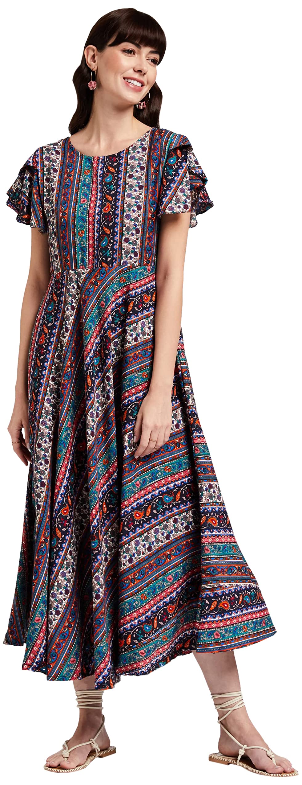 Oomph! Dress For Women Stylish | One Piece For Women Long | Trendy Long One Piece Summer Outfit | Lightweight Flared Maxi Dress 