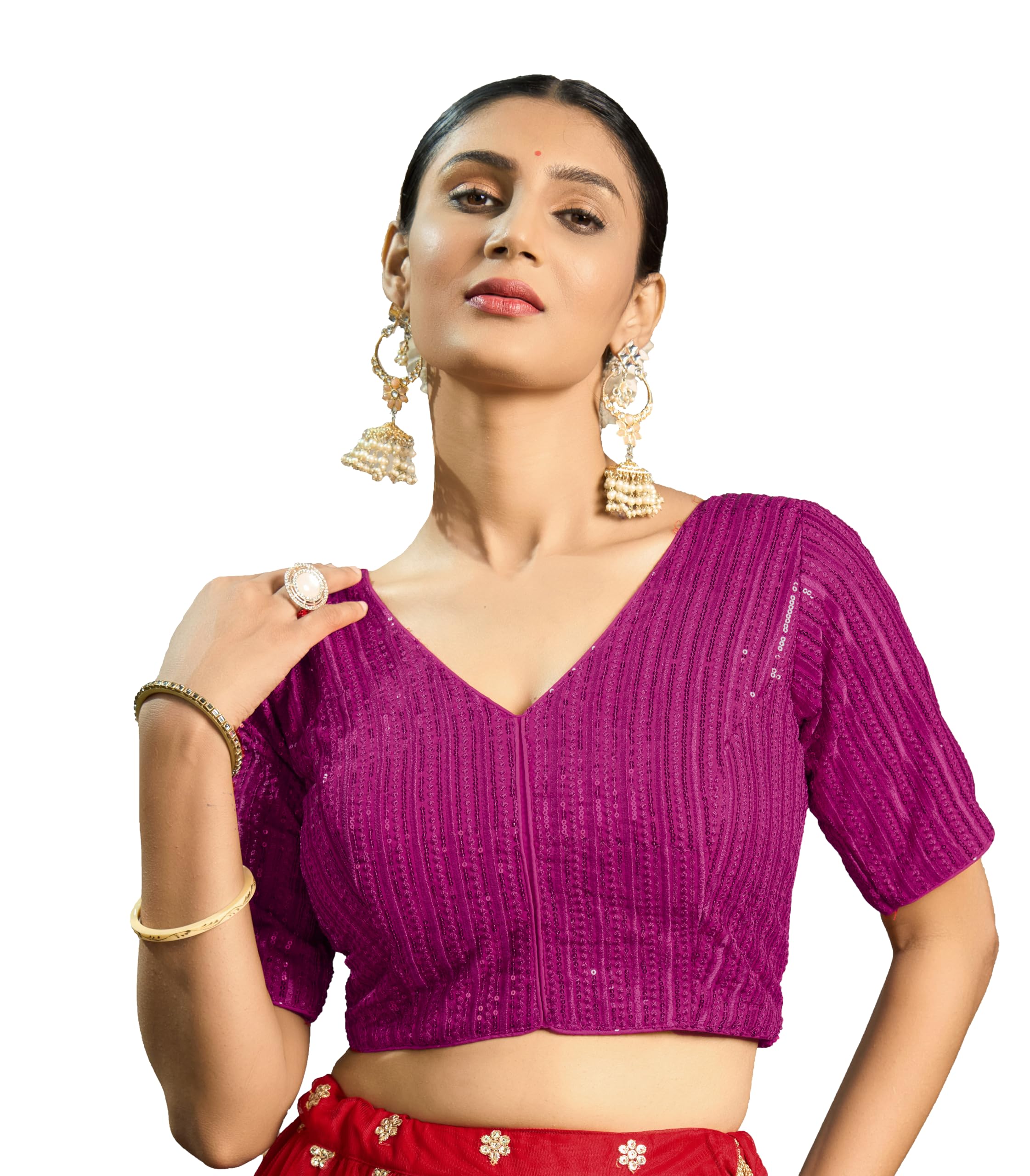 Pujia Mills WomenS Indian Ethnic Wear Designer Silver Sequence With Matching Embroidered Work V Neck Half Sleeve Readymade Padd