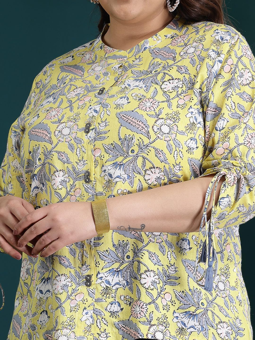 Stylum Womens Plus Size Floral Printed Cotton Shirt Style Top