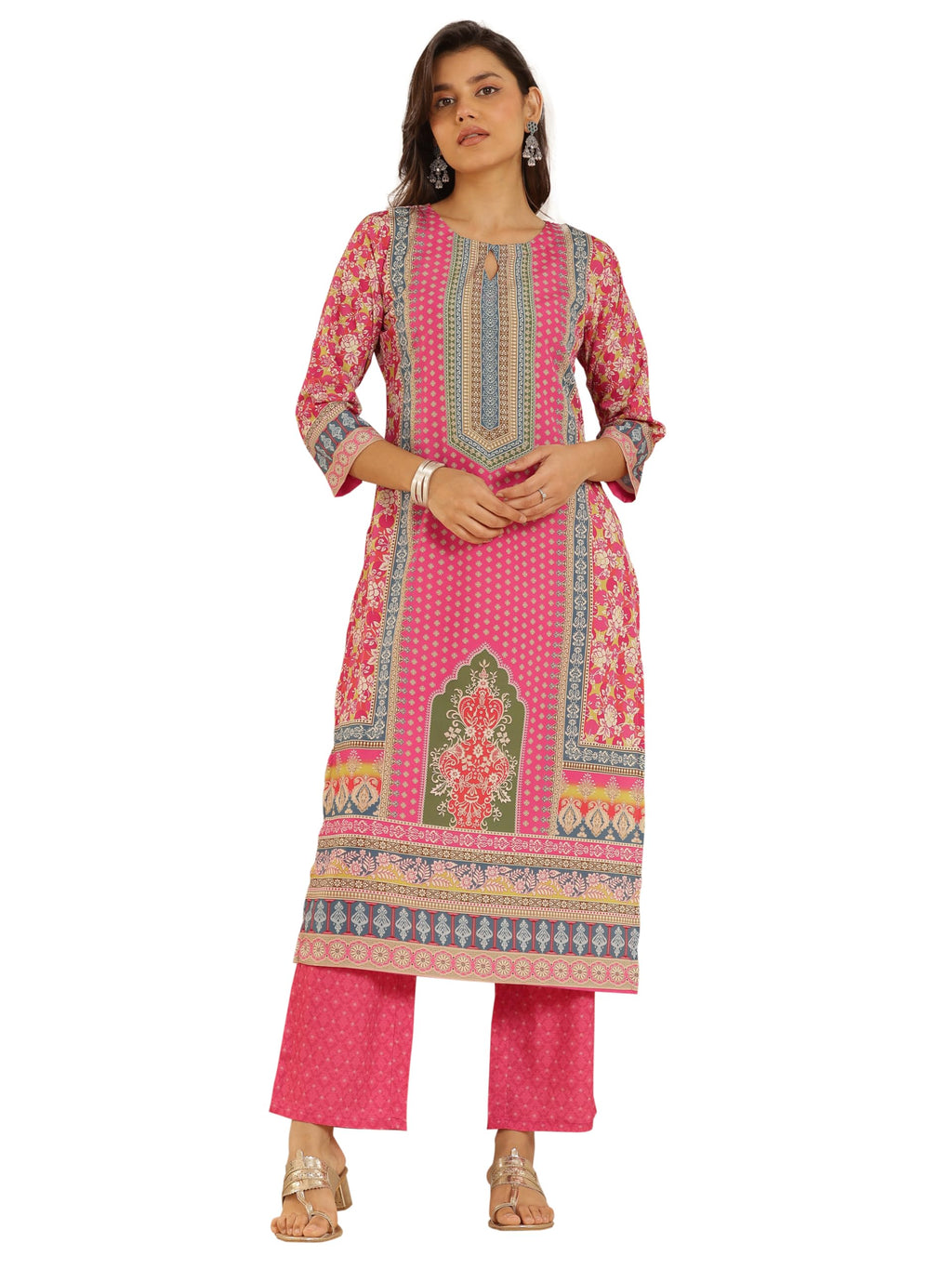 Libas Women'S Poly Crepe Printed Kurta Set (39007 Pink