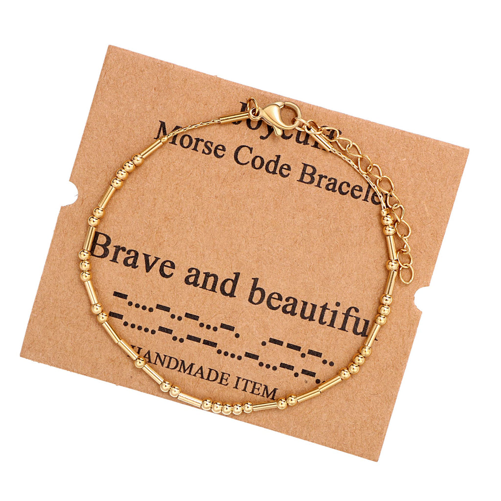 JoycuFF Morse Code Bracelets for Women Brave and Beautiful Inspirational Birthday Mother's Day Christmas Gifts for Best Friend M