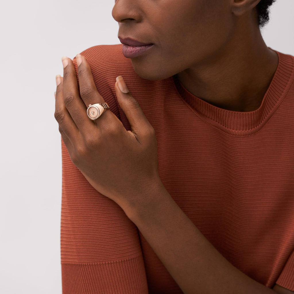 Fossil Women's Watch Ring Quartz Stainless Steel Watch, Color: Rose Gold Glitz (Model: ES5320)