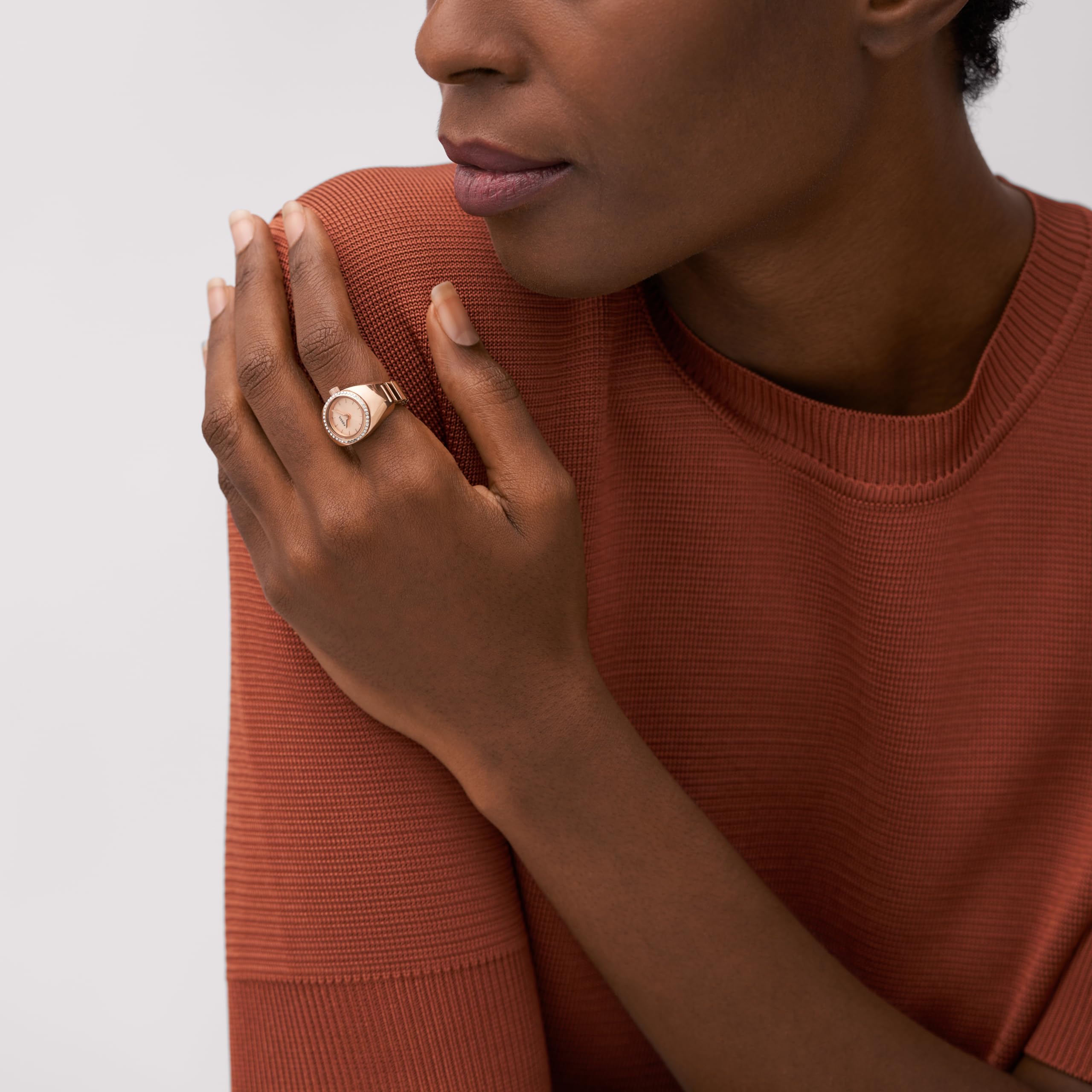 Fossil Women's Watch Ring Quartz Stainless Steel Watch, Color: Rose Gold Glitz (Model: ES5320)