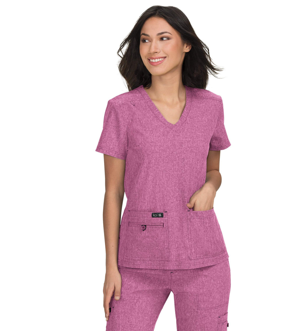 KOI Basics 373 Women's Becca Top (Heather Azalea Pink, X-Large)