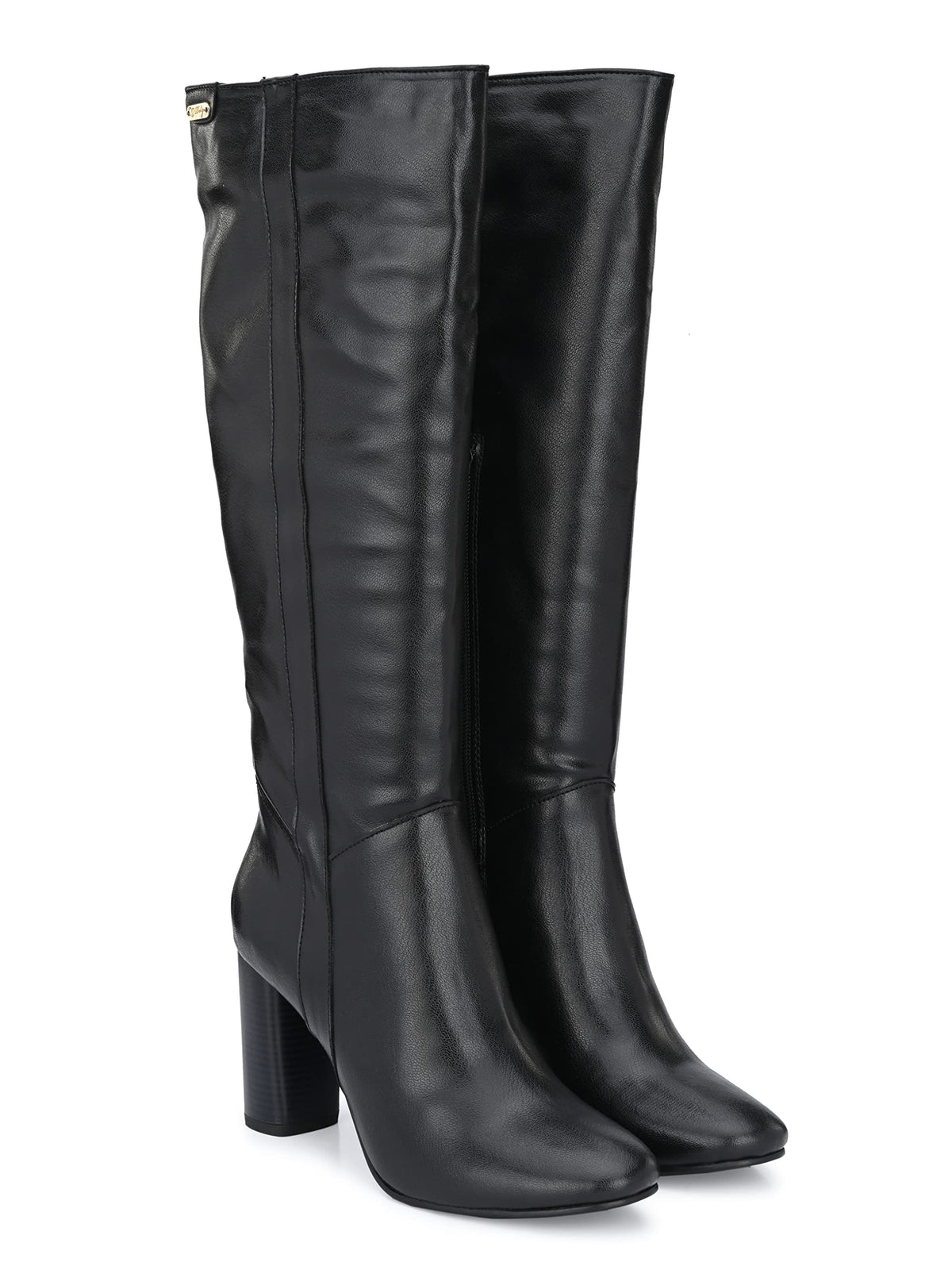 Delize Womens Black Tan High Heel Knee Boots, 3 UK 3