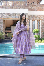 Wedani Rayon Anarkali Dress for Women Purple