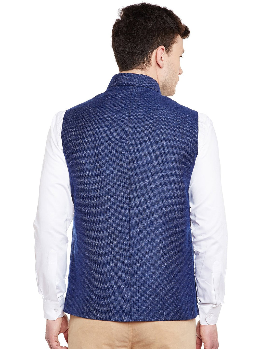 WINTAGE Mens Wool Blend Grandad Nehru Jacket Vest Waistcoat: Blue