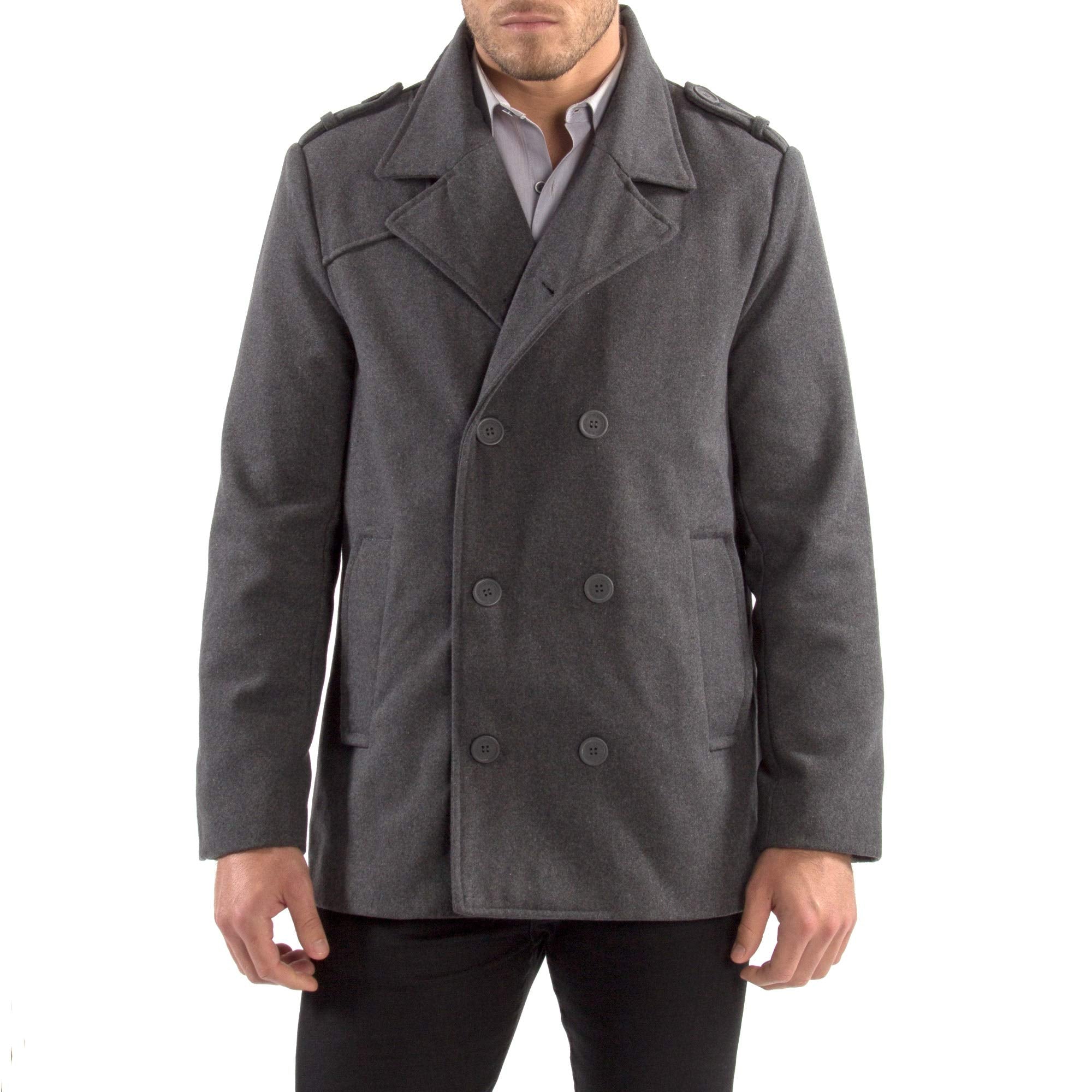 Alpine Swiss Men's Double Breasted Wool Peacoat Dress Jacket,Gray,X-Large