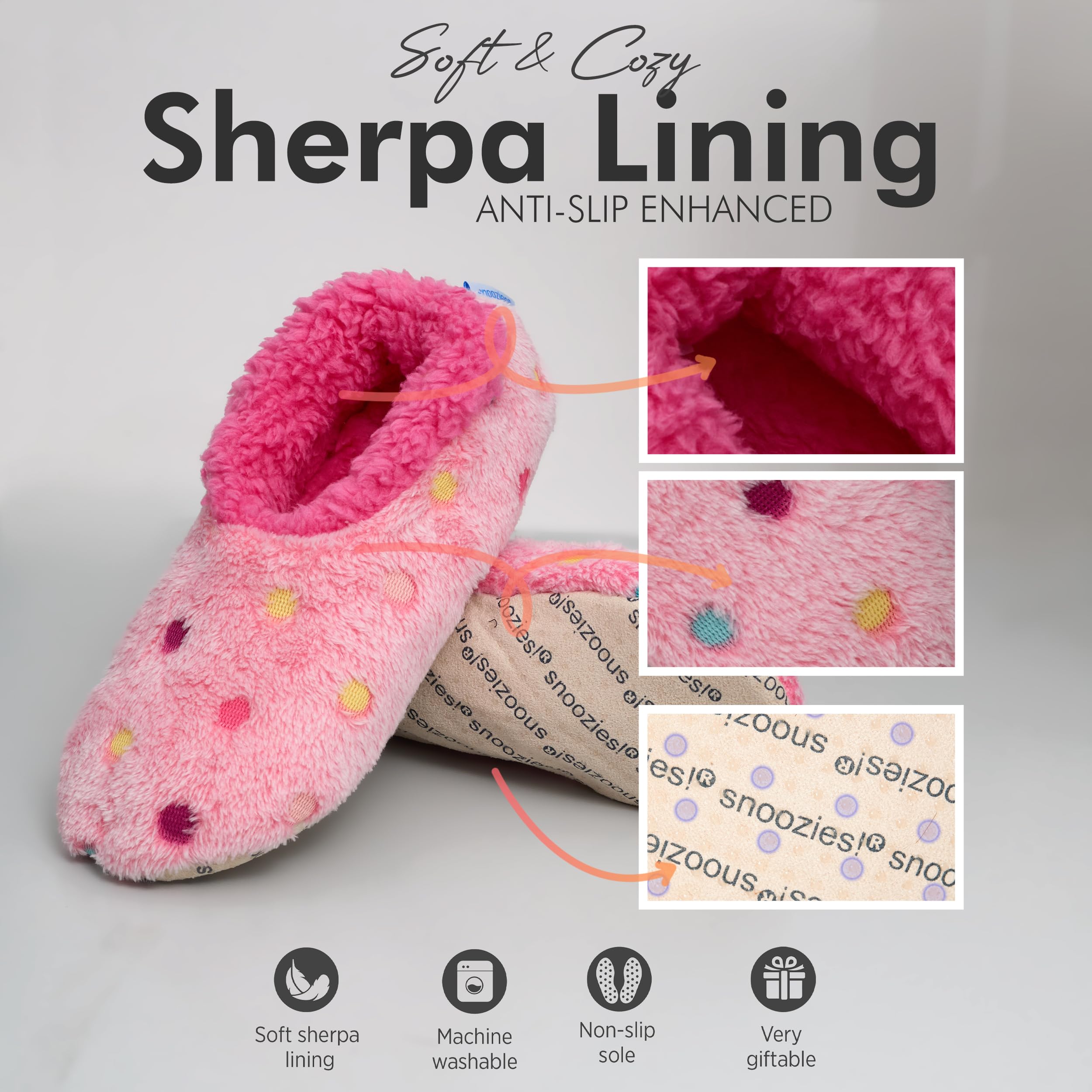 Snoozies Slippers for Women  Lotsa Dots colorful cozy Sherpa Slipper Socks  Womens House Slippers  cozy Slippers for Women  Fuzz